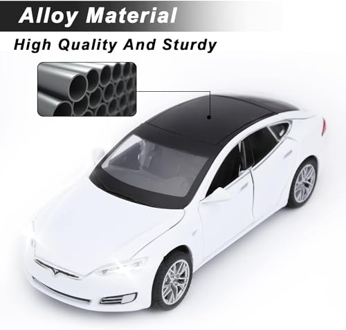 Image of Invite Enterprise Car Tesla Model 66063 1:32 Scale Alloy Diecast Model Metal Pull-Back Car With Sound Light And Opening Doors: A Kids' Toy Vehicle Gift (1:32 Tesla - White)