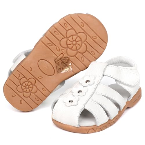 Image of Femizee Toddler Girls Leather Dress Sandals with Adjustable Strap | Toddler /Little Kids, Leather upper, Cushioned footbed, Hook-and-loop, Flexible Sole, Dressy summer occasions, Princess-style