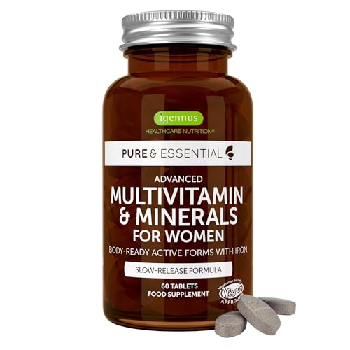 Multivitaminico e Minerali per Donne con Ferro, Vitamina D3 1000iu, Metilfolato e Zinco, 60 compresse vegane, da Igennus