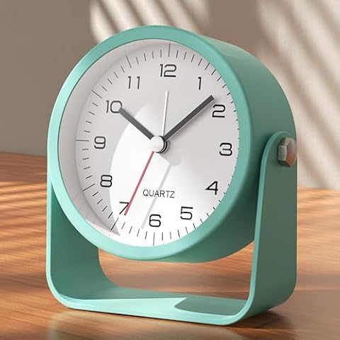 AYRELY® 3.5 Inch Small Analog Alarm Clocks,Battery Operated Desk Clock,Cute Table Clock with Light，Adjustable Angle for Travel,Bedside,Bedroom,Kids,Living Room Decor(Light Blue) Cover