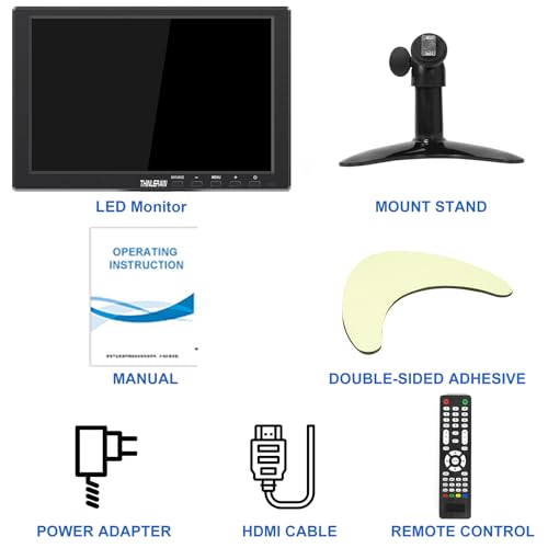 Image of 10.1 Inch Small Computer Monitor, 1920x1200 Mini PC Display with HDMI VGA AV BNC USB Intput, Built-in Speakers, VESA, Remote Control