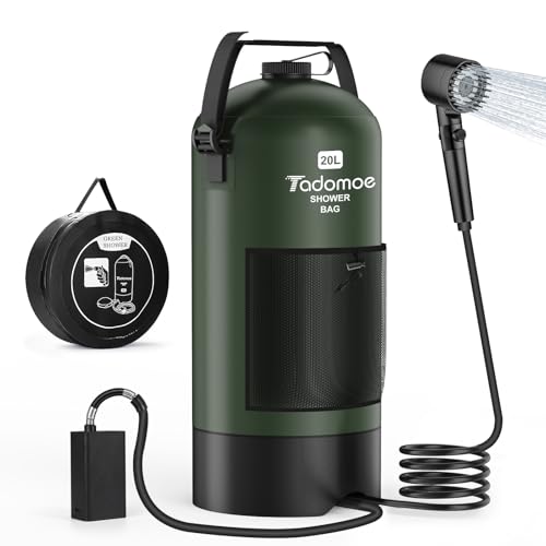 Tadomoe 20L Camping dusche mit pumpe, 2000mAh Solardusche mit Camping...