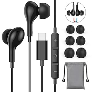 USB C hoofdtelefoon, in-ear hoofdtelefoon, USB C-aansluiting, magnetische USB C-headset met microfoon, hoofdtelefoon voor Samsung A53, S20, Fe, S21, S22, iPad Pro 2021, Huawei p40, p30, Google Pixel Xiaomi enz