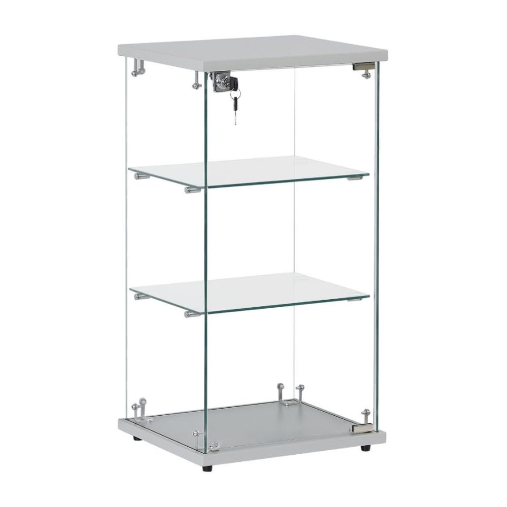 Frameless Lockable Glass Display Cabinet with 2 Shelves | Countertop Showcase for Retail, Jewelry, and Collectibles | Secure Countertop & Floor Standing Showcases for Merchandise (Silver)