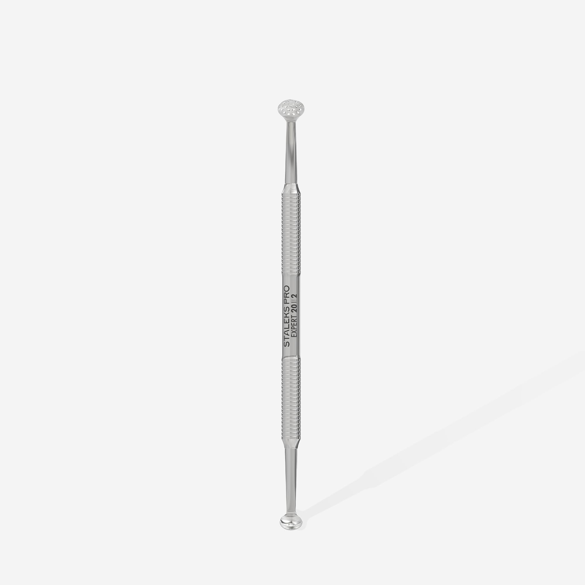 Staleks Pro Expert 20 Type 2 Double-Ended Cosmetology Spoon – Uno &amp; Round Spoon with 19 Holes for Mechanical Deep Skin Cleaning – Stainless Steel Pore Cleansing Tool