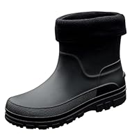 SRTUMEY Size 7 Men Ankle Wellies, Men's Waterproof Ankle Wellies Chelsea Bootie Mens Fleece Fur Lined Rain Boots Anti-Slip Wellington for Men's Ankle Rain Shoes Outdoor Work Booties Size 6.5