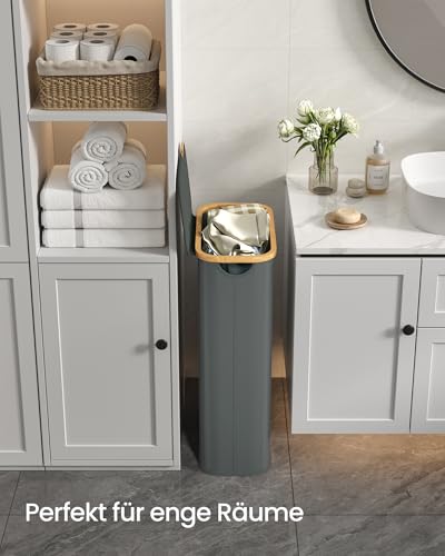 SONGMICS Wäschekorb mit Deckel, Wäschesammler schmal, Oxford-Gewebe, zusammenklappbar, Bambusrahmen, für Waschküche, Schlafzimmer, Wohnzimmer, 70 L, 42 x 22,5 x 70,5 cm, schiefergrau LCB517GN01