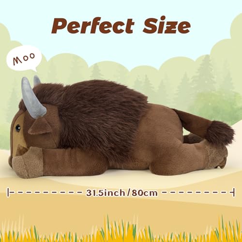 Image of MorisMos Bison Stuffed Animal, 32 inch Bison Plush Giant Stuffed Animal, Soft Cuddle Buffalo Plush, Cozy Plush Gift for Kids Boys Girls Birthday Christmas, Brown
