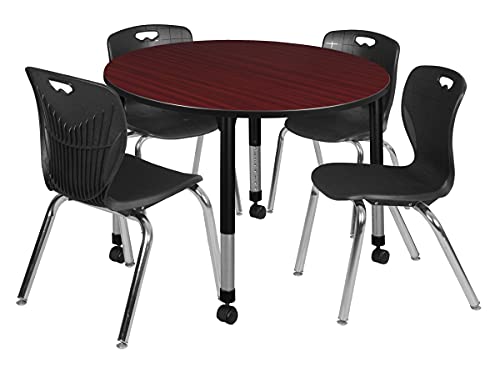 Kee 48 in. Mahogany Round Height Adjustable Classroom Table & 18 in. Black 4 Andy Stack Chairs