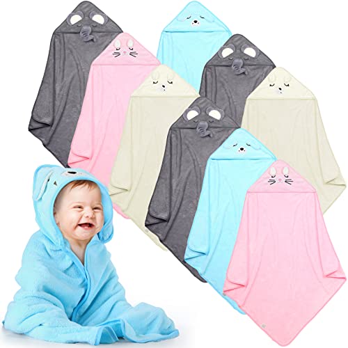 Image of Moukeren 9 Pcs Hooded Baby Bath Towels Coral Fleece Baby Towels 31 x 31 Inch Soft Absorbent Toddlers Beach Towel for Baby Shower Newborn Boy Girl Towel Gifts for Infant and Toddler