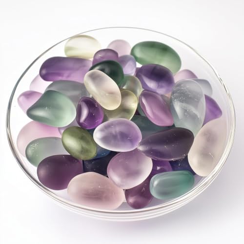 Image of Polished Stone Set Fluorite Crystals, 0.8 inch Handpicked Tumbled Gemstones Quartz Rocks, Pebbles for Reiki, Chakra, Healing, Home Decor