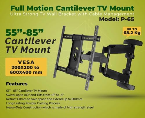 Image of Audiovan Full Motion Cantilever Swivel Tilt Wall Mount Inches for Led LCD & Plasma Tv Movable Corner Bracket (P-65 WALL Mount 55-85)
