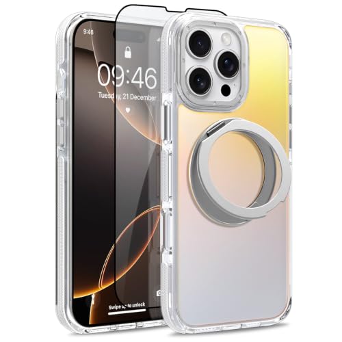 Image of Magnetic for iPhone 16 Pro Max Case with 360 Stand [Compatible with Magsafe] [Fluorescent Design] [1 Screen Protector] Slim Translucent Matte Case for iPhone 16 Pro Max 6.9 inch, White