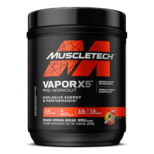 MuscleTech | Vapor X5 | Pre-work Powder | Intense Muscle Pump Energy | Sports Nutrition Muscle Building Supplements for Women & Men | Miami Spring Break | 272 grams | 30 servings
