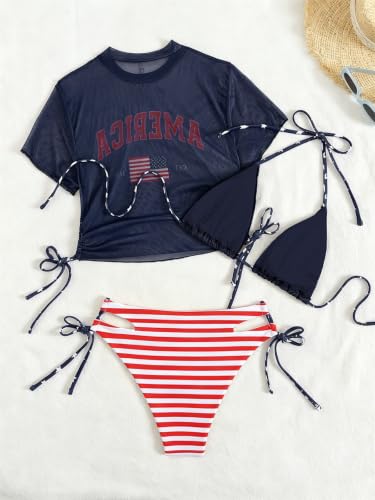 Image of Sexybody Women's 3 Piece Swimsuit Halter String Bikini Tie Side Mesh Short Sleeve Bathing Suits