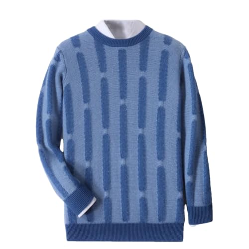 Men's Round Neck Striped Wool Sweater Loose Pullover Thickened Knitted Wool Sweater