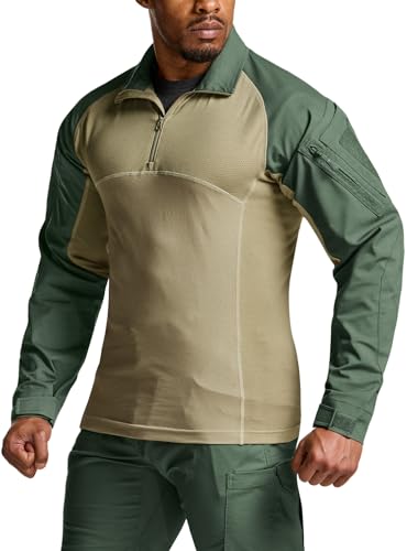 Image of CQR Men's Tactical Combat Shirt, 1 /4 Zip Long Sleeve Breathable Military BDU Training Top for Shooting, Hunting, Range Use