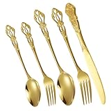 TOPPERFUN 1Satz Besteckset für Personen Teiliges mit Goldenen Steakmessern Gabeln und Löffeln Hochwertiges Metallgeschirr für Westliche Gerichte Spülmaschinenfest