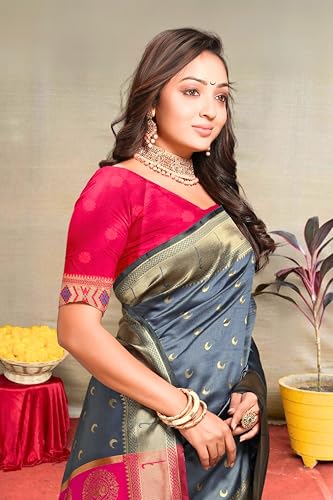 Image of C J Enterprise Women's Pure Kanjivaram Silk Saree Paithani Soft Wedding Sarees With Blouse Piece (Chand paithani)