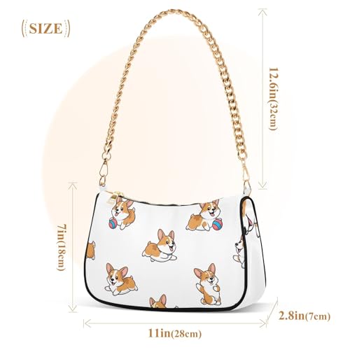 Cute Cartoon Corgi Dogs White Ladies Shoulder Bag Prints for Women Small Hobo Purse Chain Strap Zipper Cute Purse3