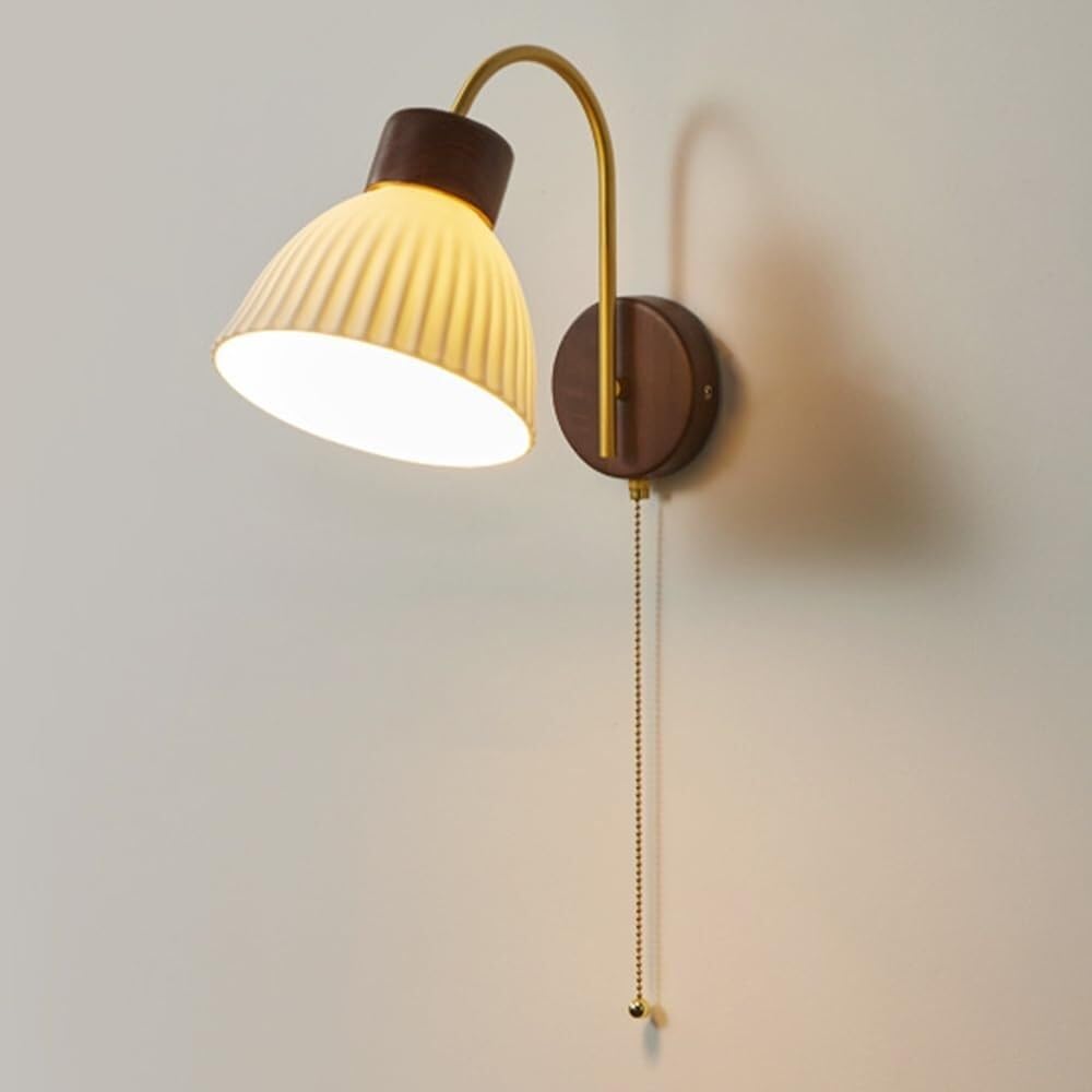 HXYSXHJUO Ceramic Wall Light with Pull Cord Switch Indoor Bedside Lamp E27 Farmhouse Sconce Gooseneck Copper Arm Lantern for Bedroom Living Room Study Corridor Entryway Restauran