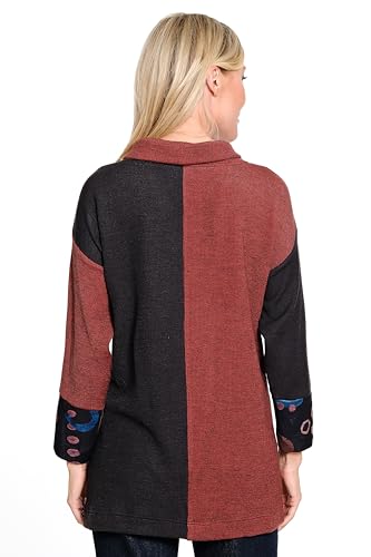 Ali Miles Women's Ribbon Textured Knit Cowl Neck Front Patch Pocket Side Seam Vents2