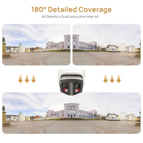 Image of PANOEAGLE 4K Dual-Lens PoE Security Camera with 180 Panoramic View,Outdoor 8MP IP Turret Camera w /Human /Vehicle Detection,98ft Full Color /IR Night Vision,2-Way Talk,SD Slot(512GB),IP67,NDAA Complaint