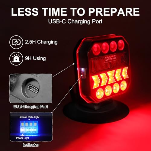 Image of Agrieyes USB-C Wireless Trailer Lights, Adjustable Magnetic Tow Light with Retroreflectors, Rechargeable Towing Light Kit Reverse for Trucks, Boat, RV, Vehicle, Caravan