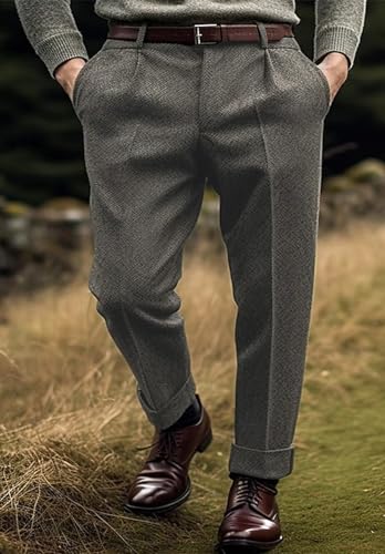 Men's Classic Herringbone Tweed Dress Pants Casual Suit Pants for Men2