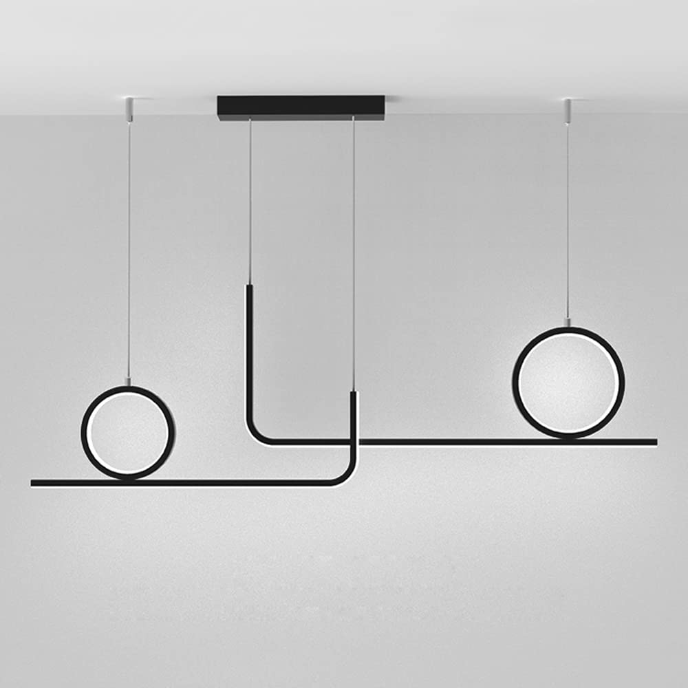 Lámparas colgantes largas de metal con kit de decoración de anillo, lámpara colgante de comedor lineal simple, luz de ambiente LED moderna de 39 W, luces de suspensión de techo de isla de cocina de ti