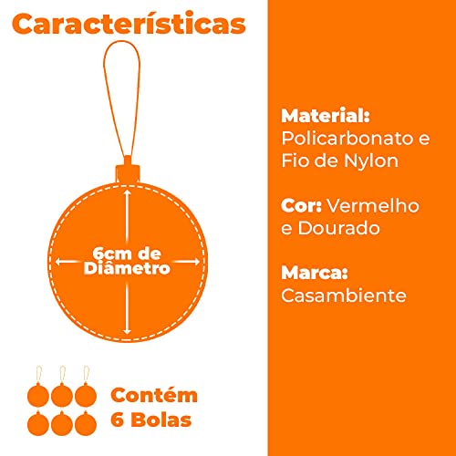 Bolas de Natal Vermelhas Família 6cm 6 peças - Casambiente