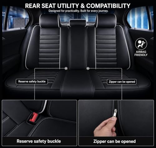 Image of KVD AUTOZONE Heavy Nappa Leather Luxury Car Seat Cover Compatible with Honda Brv Black + Silver Free Pillows and Neck Rest Set (5 Year Warranty) - Dz015 /7