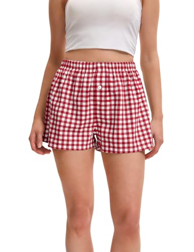 1/4 Pack Women's Boxer Shorts Summer Pj Gingham Plaid Pajama Casual Lounge Cotton Sleep Shorts Y2K Beach Bottoms3