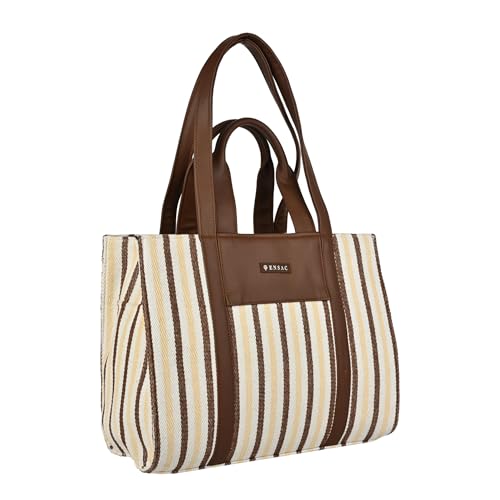 Image of ENSAC Cotton Tote Bag for Women, Stylish Handbag for women with Zip Closure | Fit for Office Bag, College, Travel Use | Handcrafted in India