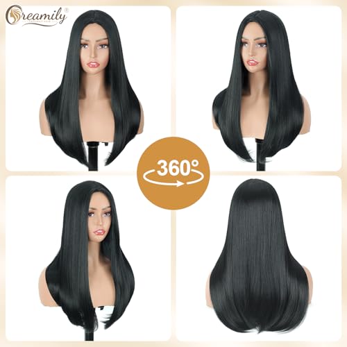 Image of Creamily Natural Black Long Straight Wig For Women,Heat Resistant Synthetic Hair Wig For Woman For Daily Use 18 inches