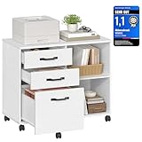 VASAGLE Rollcontainer, Aktenschrank, mit 3 Schubladen und Rollen, offene Fächer, für Dokumente in...