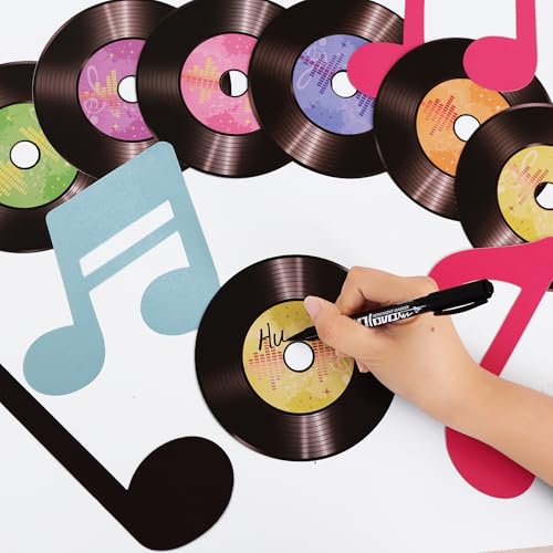 Image of Vuzvuv 48Pcs 70s 80s 90s Disco Records Paper Cutouts with 100Pcs Glue Points,Records Cut Outs Bulletin Board Decorations for Birthday Party Theme Decor Supplies