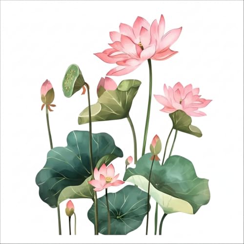 Image of Pink Lotus Flower Vinyl Wall Sticker, 76x61 cm Large Size | Removable & Reusable Decal, For Bedroom, Living Room, Meditation Room, Home Decor