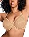 HSIA Minimizer Bras for Women Enchante Full Coverage Underwire Bras Plus Size Lifting Floral Lace Bra for Heavy Breast Beige