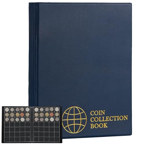 Álbumes de monedas de 420 bolsillos, 30 x 28 milímetros/ 1.2 x 1.1 pulgadas, cuadrícula, azul, 10 páginas, soporte para colección de monedas, Azul de Prusia CS0242BL