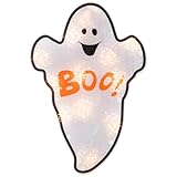 Northlight 12 White and Orange Holographic Lighted Ghost Halloween Window Silhouette