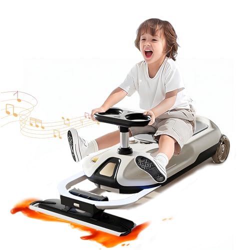 JMOUZHG Limpieza de Karts para niños, Mini Kart portátil con Luces y música geniales, Kart de Limpieza retráctil, Paseos para niños en el Coche (Black)