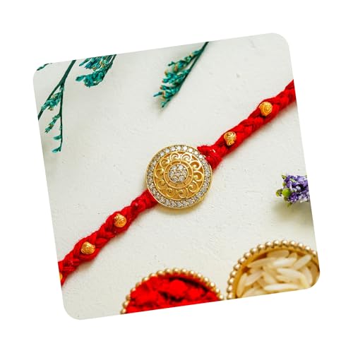 Image of eCraftIndia Floral Diamond Rakhi with Roli Chawal Pack | Rakhi for Brother Bhaiya Bhai