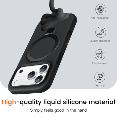 BENTIACC Liquid Silicone Case for iPhone 17 Pro Max with Magnetic Ring Stand, Military Grade Shockproof Protection, Anti-Scratch Microfiber Lining Covers for iPhone 17 Pro Max, Black by BENTIACC - Image 4