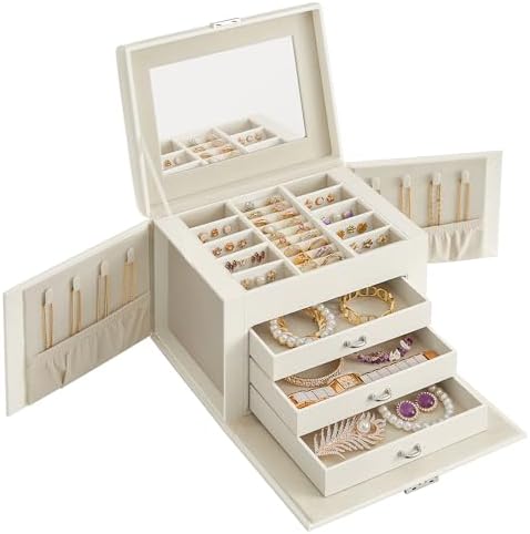SONGMICS 4 Tier Jewelry Box with Handle, Mirror, Lock | Jewelry B...