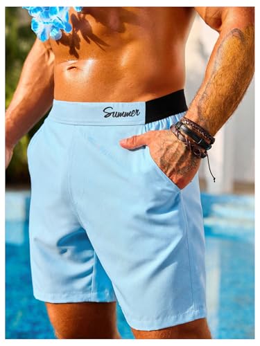 SweatyRocks Men's Letter Print Swim Trunks High Waisted Summer Beach Shorts with Pockets3