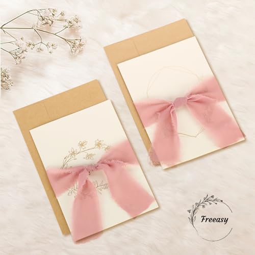 Dusty Rose Chiffon Ribbon 3 Rolls 1.5 inch X 5 Yard Handmade Fringe Silk Chiffon Ribbon Set for Gift Wrapping Wedding Invitations - Image 3