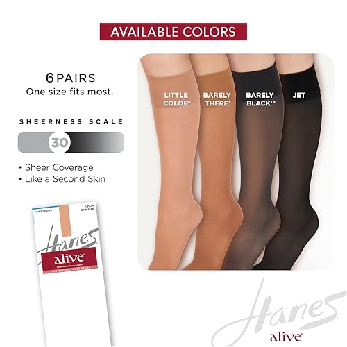Image of Hanes Alive Women's Full Support Sheer Toe Knee High Stockings