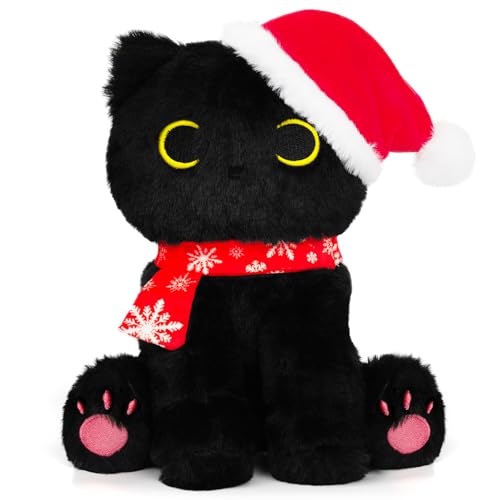 MUFEIRUO Schwarze Katze Plüschtier, 22cm Weihnachtskatze Schwarze Katze Stofftier, Niedliche Plüsch Katze Spielzeug, Cute Kinder, SDZL-XHWJ-HEIMAO-003