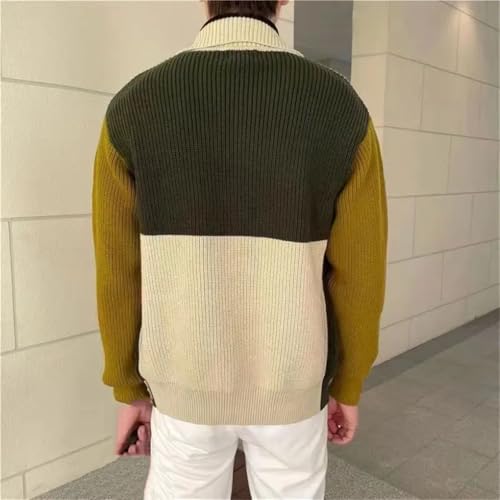 Men Knitted Cardigan Vertical Stripe Long Sleeve Button Tops Men's Patchwork Color Slim Lapel Sweater2